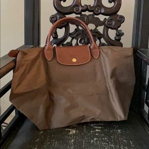 Longchamp olive green nylon tote